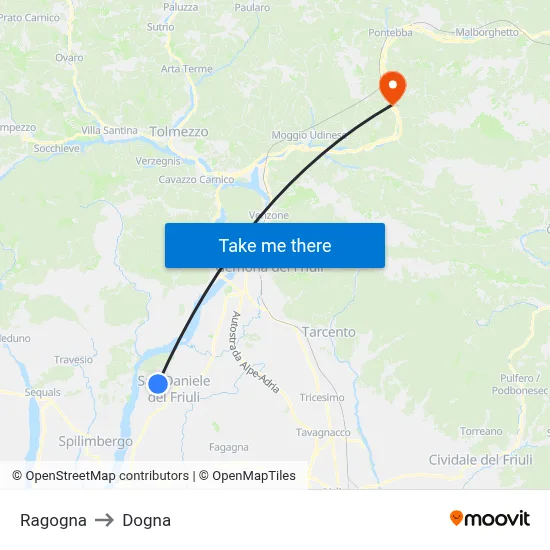 Ragogna to Dogna map