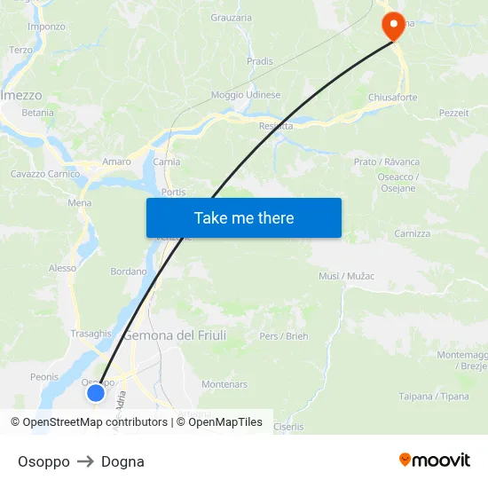 Osoppo to Dogna map