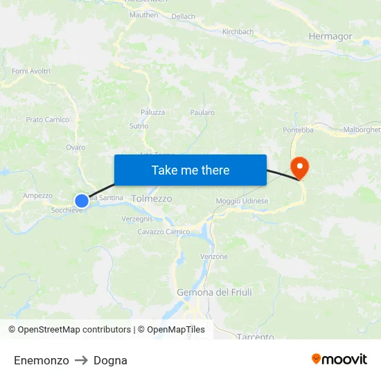 Enemonzo to Dogna map