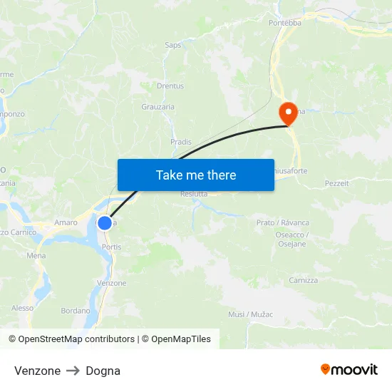 Venzone to Dogna map