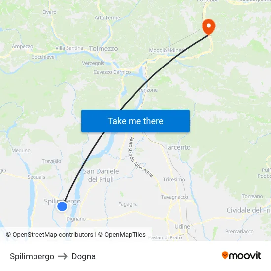 Spilimbergo to Dogna map