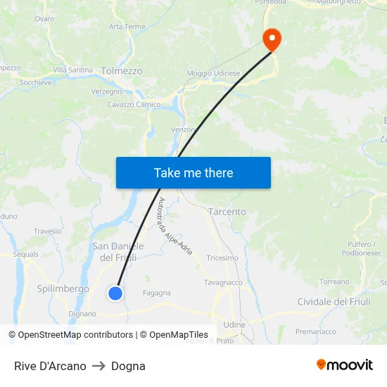 Rive d'Arcano to Dogna map