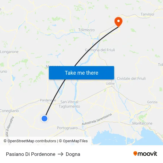 Pasiano di Pordenone to Dogna map