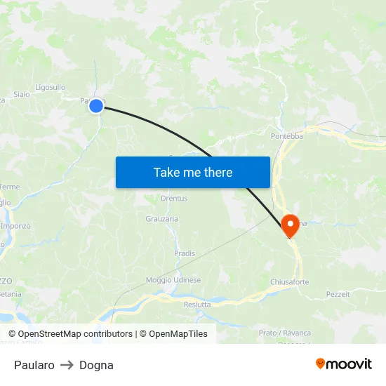 Paularo to Dogna map