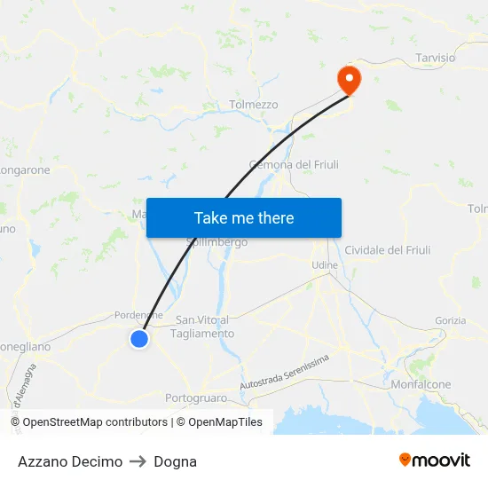 Azzano Decimo to Dogna map