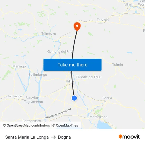 Santa Maria la Longa to Dogna map