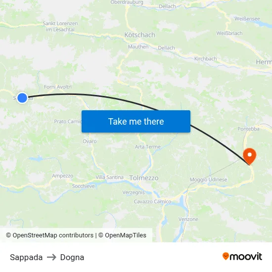 Sappada to Dogna map