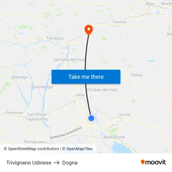 Trivignano Udinese to Dogna map