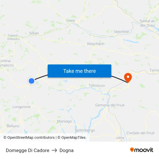 Domegge di Cadore to Dogna map