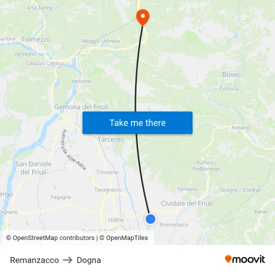 Remanzacco to Dogna map
