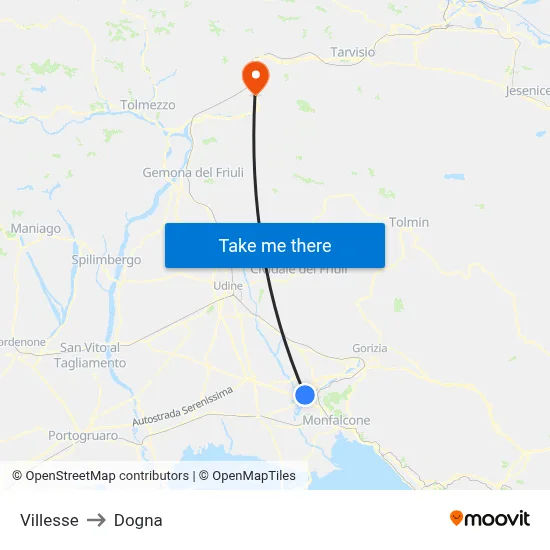 Villesse to Dogna map