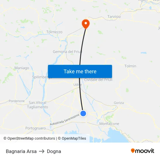 Bagnaria Arsa to Dogna map