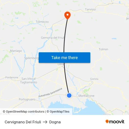 Cervignano del Friuli to Dogna map