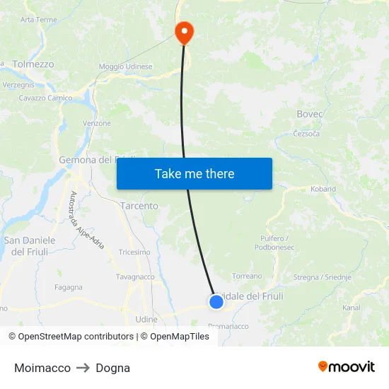 Moimacco to Dogna map
