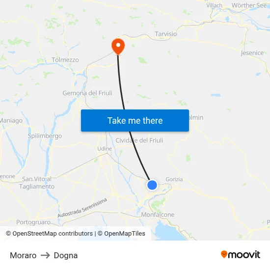Moraro to Dogna map
