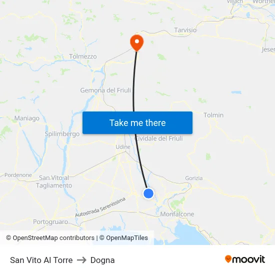 San Vito al Torre to Dogna map