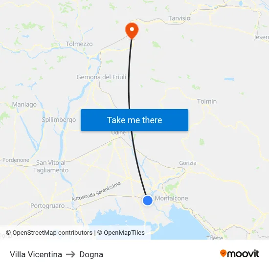Villa Vicentina to Dogna map