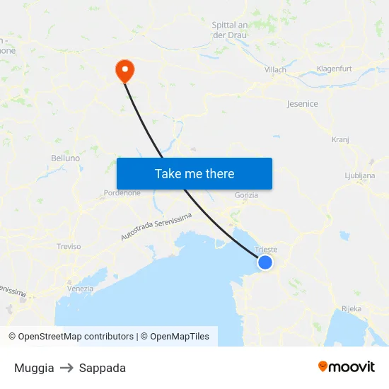 Muggia to Sappada map