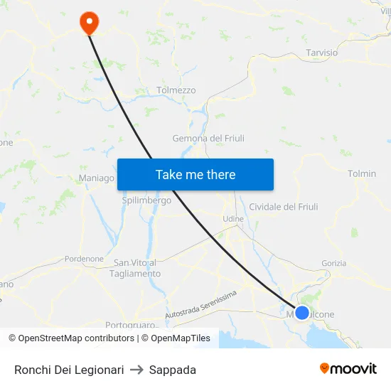 Ronchi Dei Legionari to Sappada map