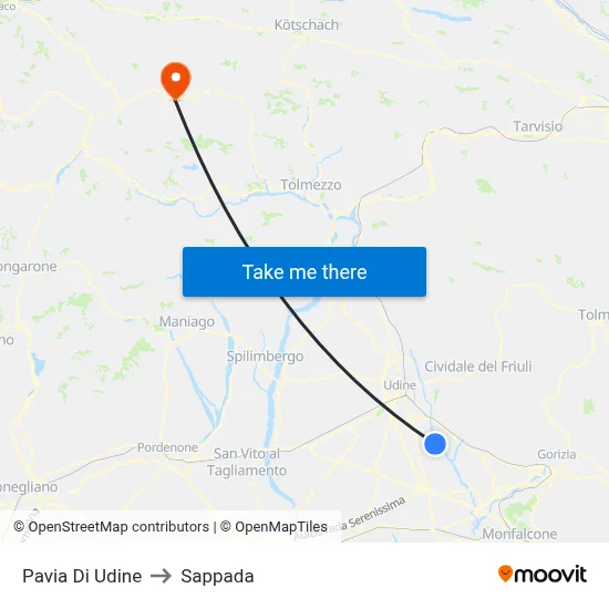 Pavia Di Udine to Sappada map