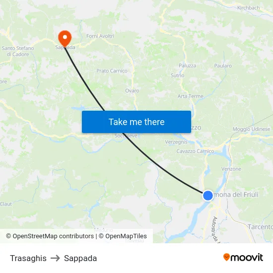 Trasaghis to Sappada map