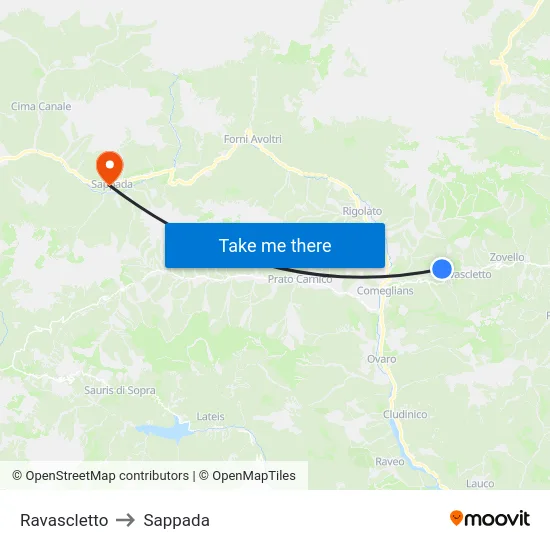 Ravascletto to Sappada map