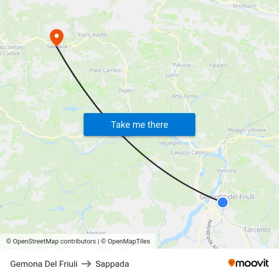 Gemona Del Friuli to Sappada map