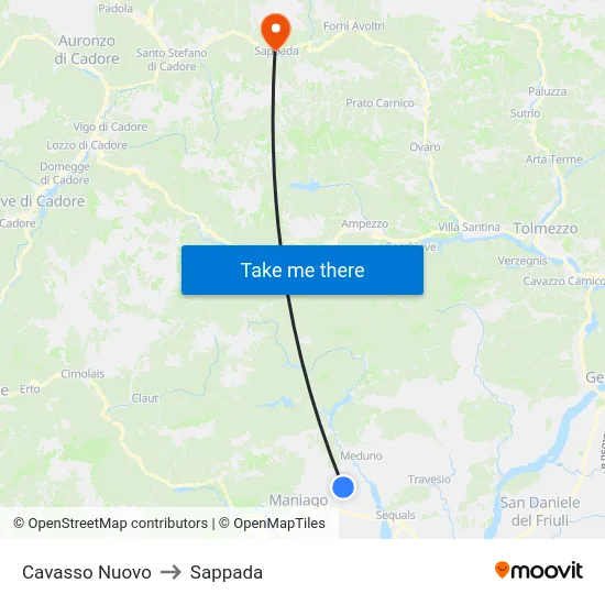 Cavasso Nuovo to Sappada map