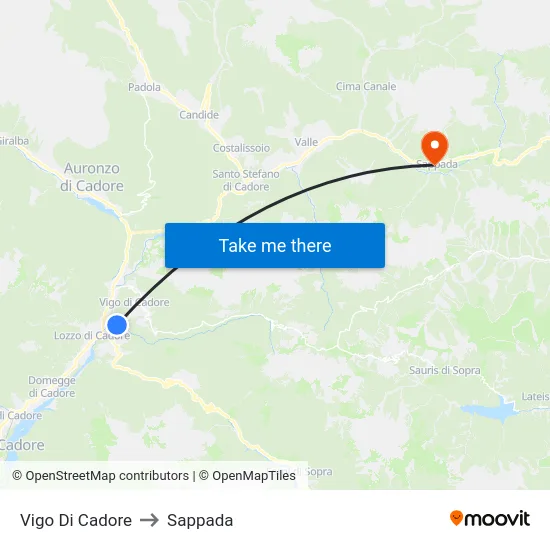 Vigo Di Cadore to Sappada map