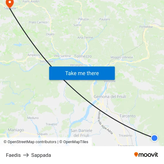 Faedis to Sappada map