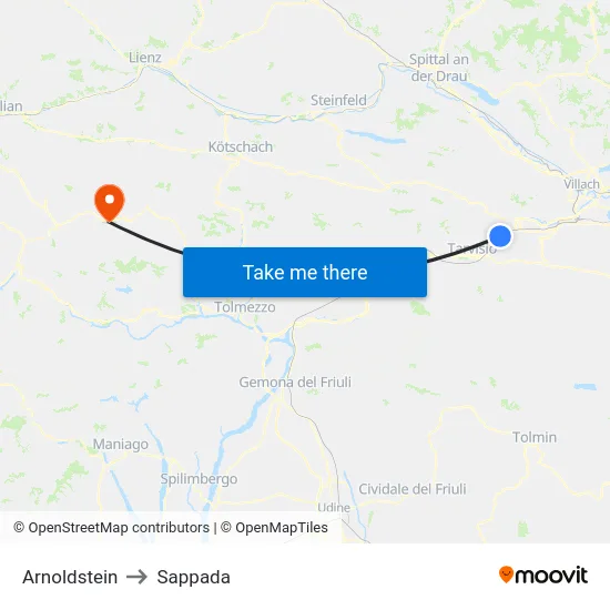 Arnoldstein to Sappada map