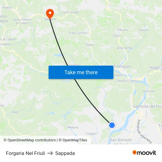 Forgaria Nel Friuli to Sappada map