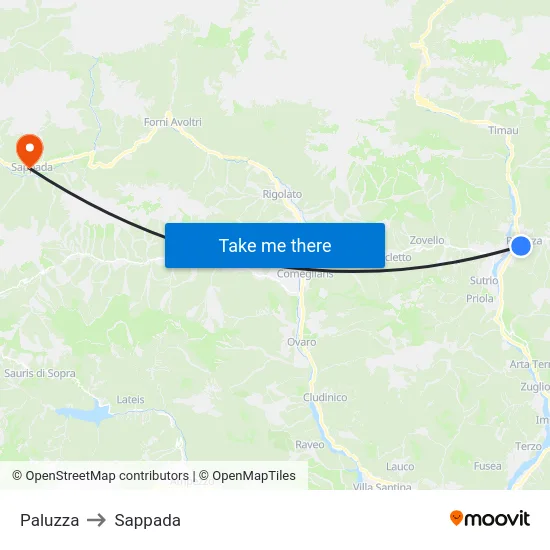 Paluzza to Sappada map