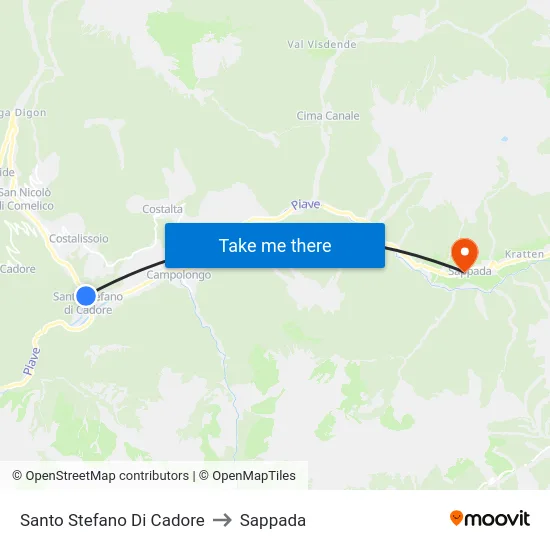 Santo Stefano Di Cadore to Sappada map