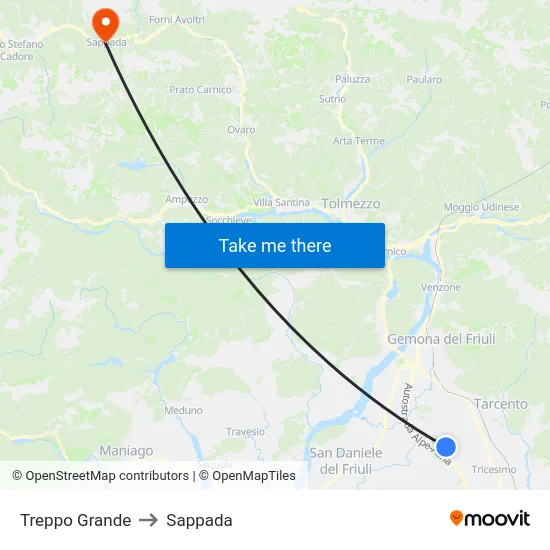Treppo Grande to Sappada map