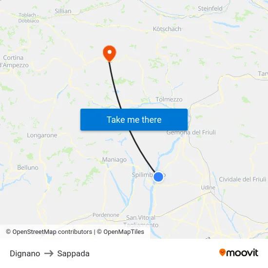 Dignano to Sappada map