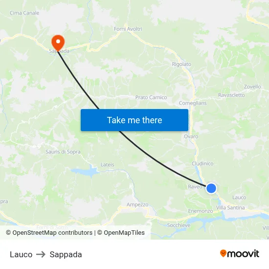 Lauco to Sappada map