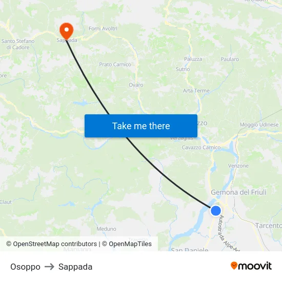 Osoppo to Sappada map