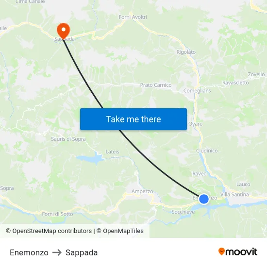 Enemonzo to Sappada map