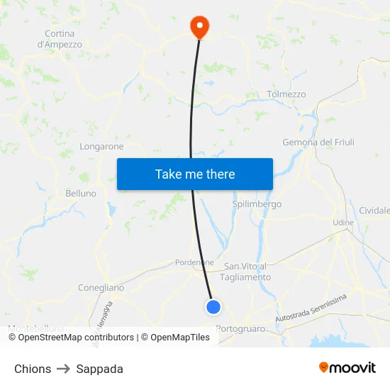 Chions to Sappada map