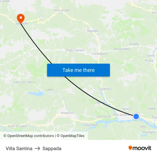 Villa Santina to Sappada map