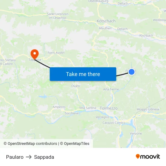 Paularo to Sappada map
