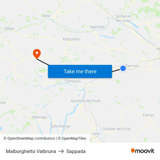 Malborghetto Valbruna to Sappada map