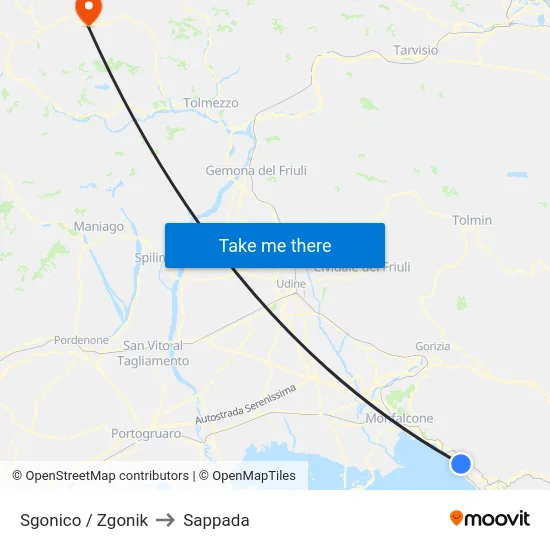 Sgonico / Zgonik to Sappada map