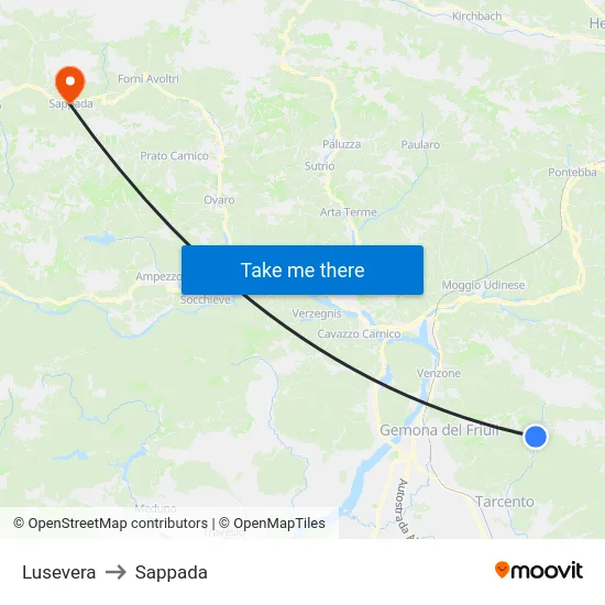 Lusevera to Sappada map