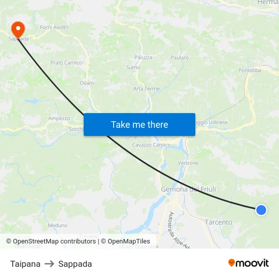 Taipana to Sappada map