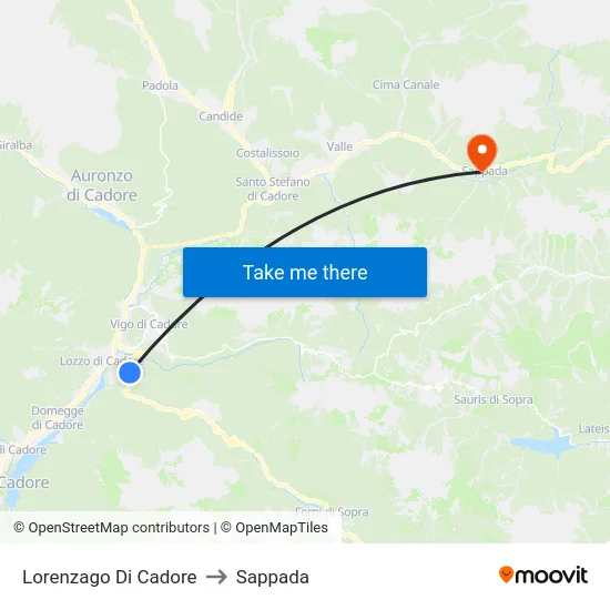 Lorenzago Di Cadore to Sappada map
