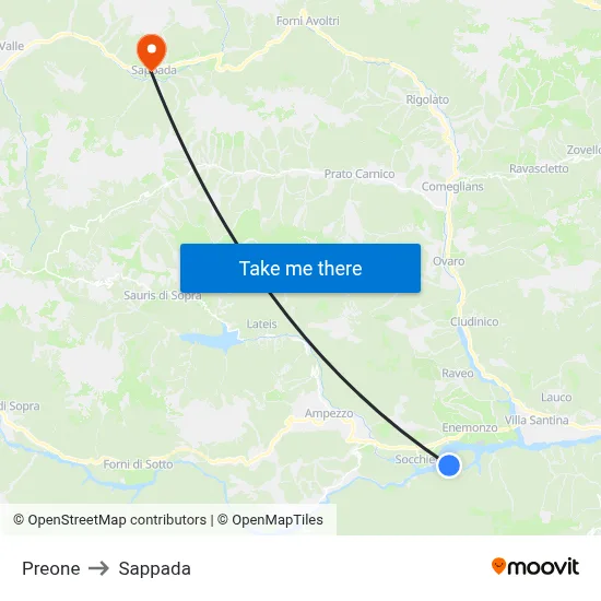 Preone to Sappada map
