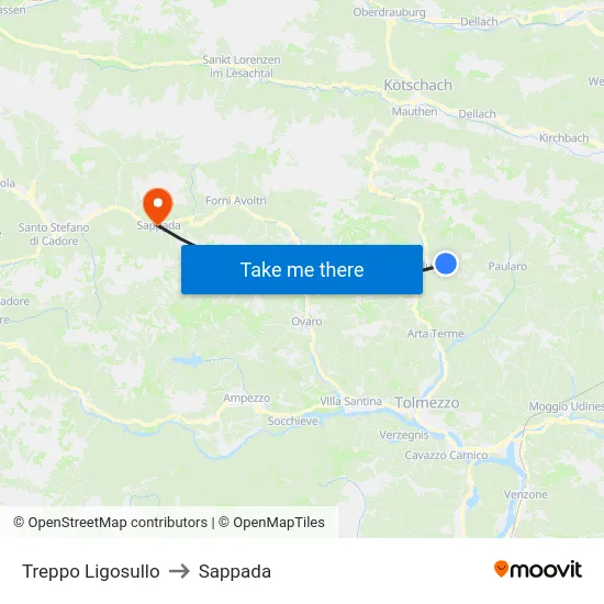 Treppo Ligosullo to Sappada map