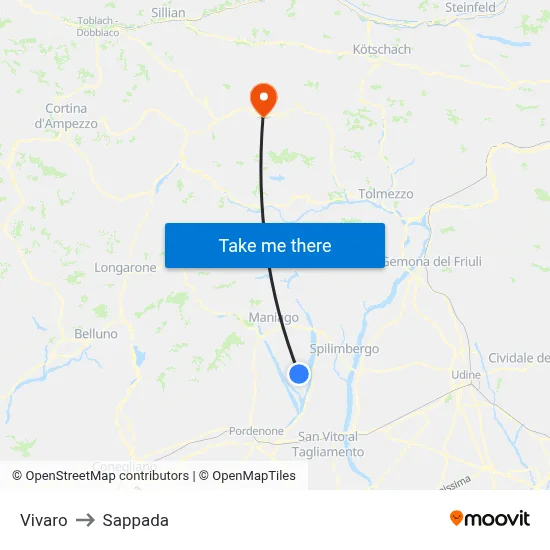 Vivaro to Sappada map